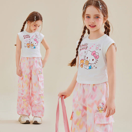 夏カジュアル かわいい プリント トップス+カジュアルパンツ セットアップ n-331
