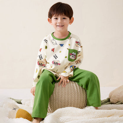 締め付けなし 総柄 長袖  Tシャツ+ロングパンツ セットアップ n-255