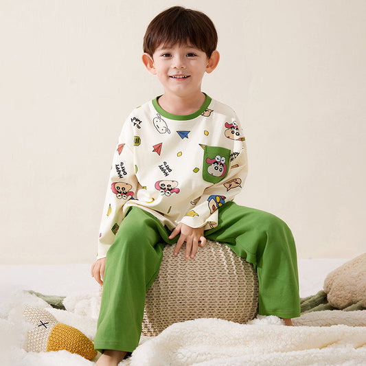 締め付けなし 総柄 長袖  Tシャツ+ロングパンツ セットアップ n-255