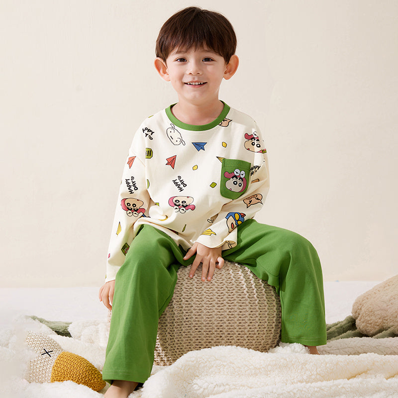 締め付けなし 総柄 長袖  Tシャツ+ロングパンツ セットアップ n-255