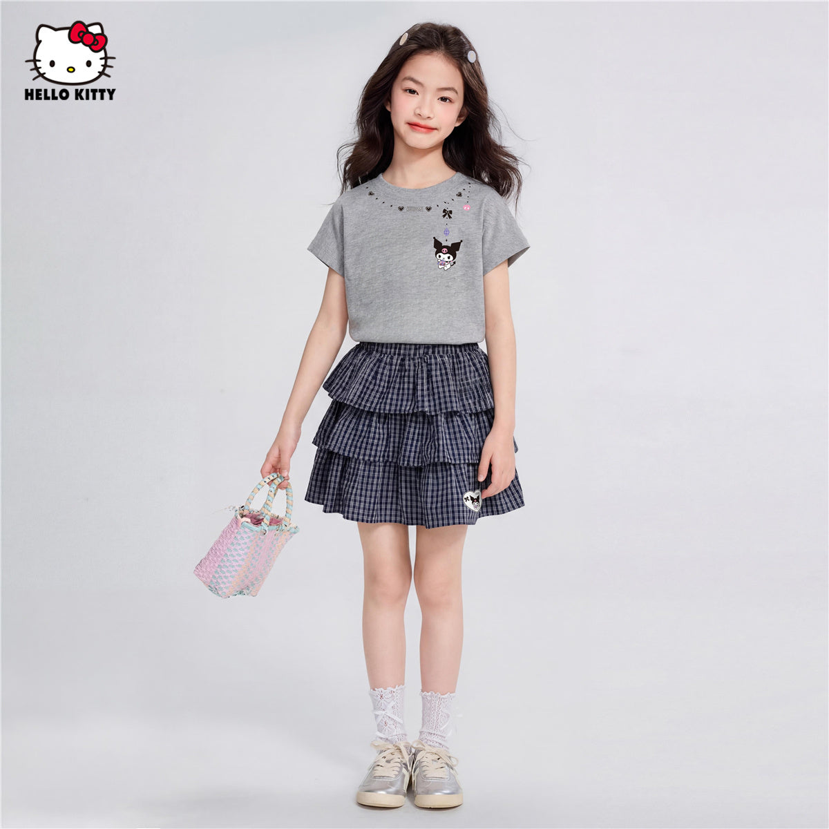 通気性に優れた 夏用 クルーネック Tシャツ+フリルスカート セットアップ n-313