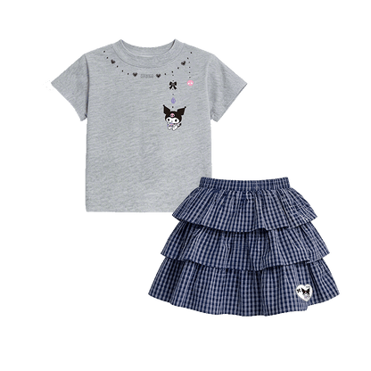 通気性に優れた 夏用 クルーネック Tシャツ+フリルスカート セットアップ n-313