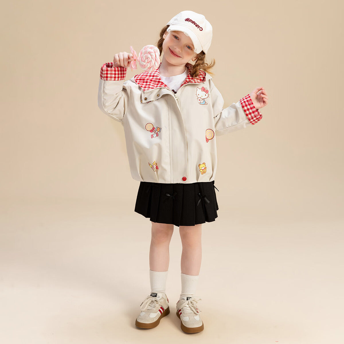 赤チェック切替 ゆったり 甘可愛い 防風ジャケット n-201