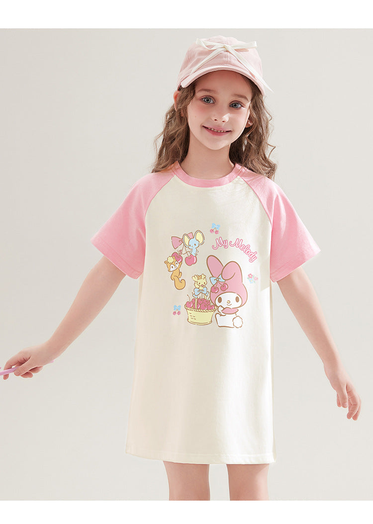 夏さらさら 配色 切り替え プリント ロング Tシャツ n-336