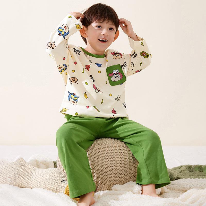 締め付けなし 総柄 長袖  Tシャツ+ロングパンツ セットアップ n-255