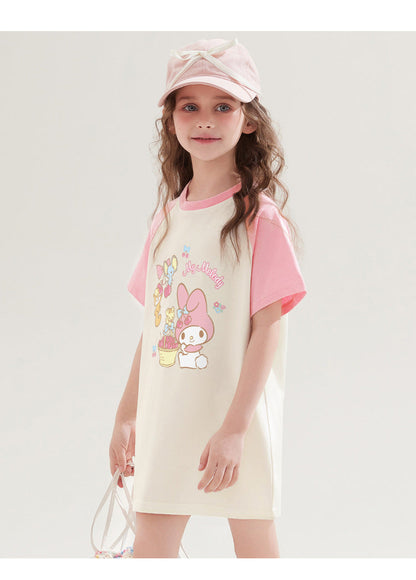 夏さらさら 配色 切り替え プリント ロング Tシャツ n-336