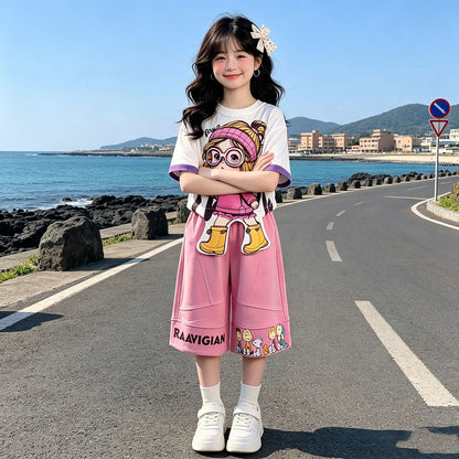 人気トレンド 可愛い プリント トップス+パンツ セットアップ n-219