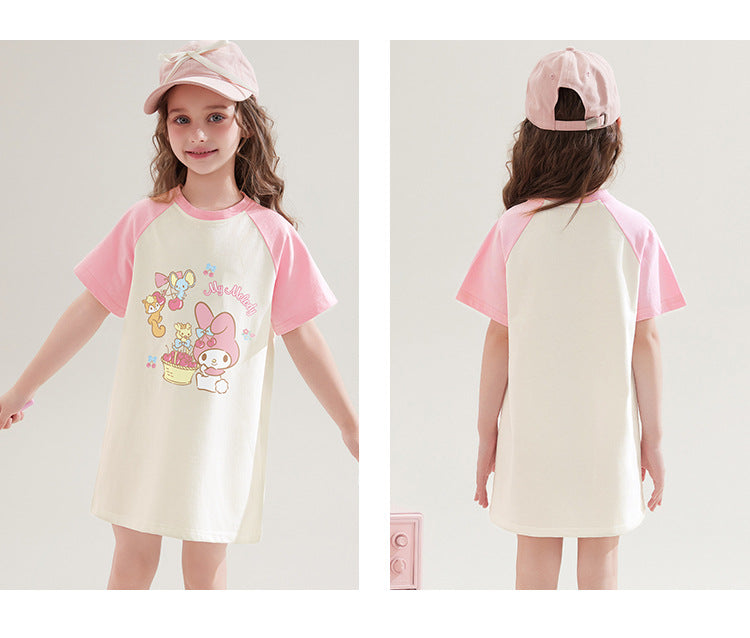 夏さらさら 配色 切り替え プリント ロング Tシャツ n-336