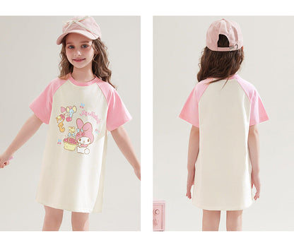 夏さらさら 配色 切り替え プリント ロング Tシャツ n-336