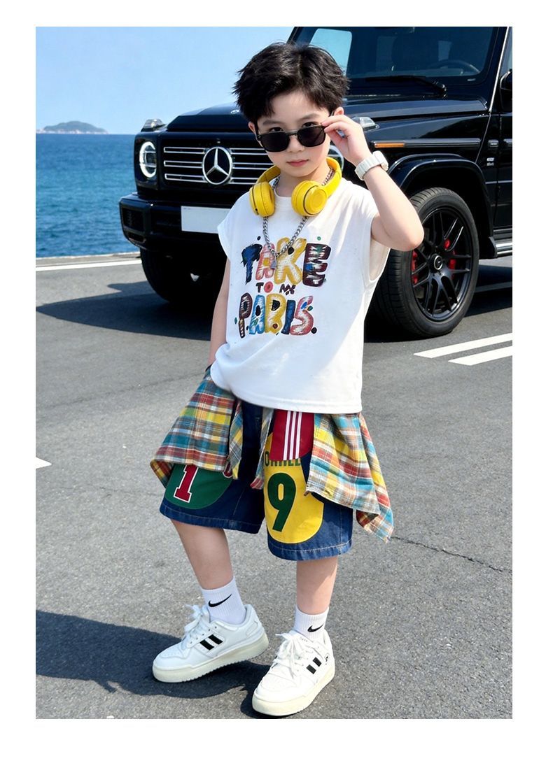 プリント ノースリーブ Tシャツ+ショーツ セットアップ n-169