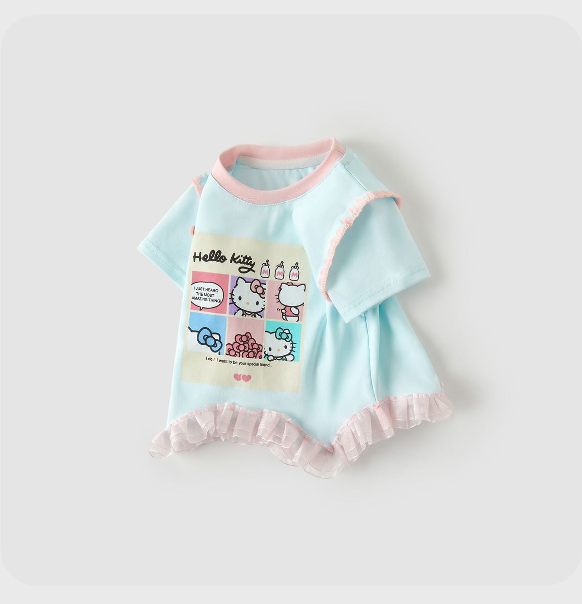 可愛らしい雰囲気 甘め 切り替え フリル裾 Tシャツ n-354