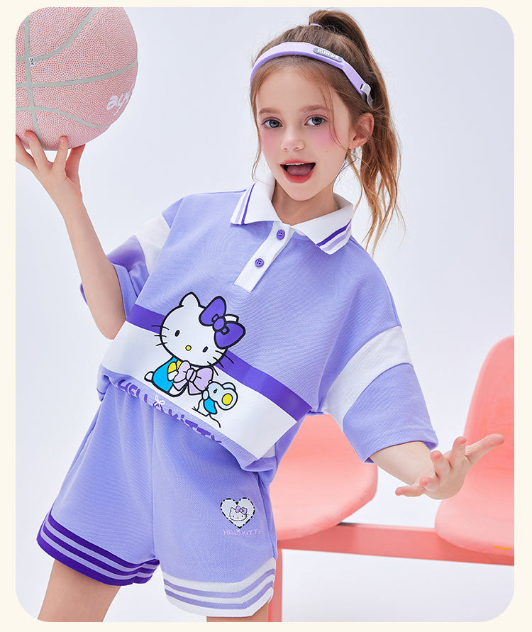 子供用 配色切替 半袖 ポロシャツ+ショーツ セットアップ n-103
