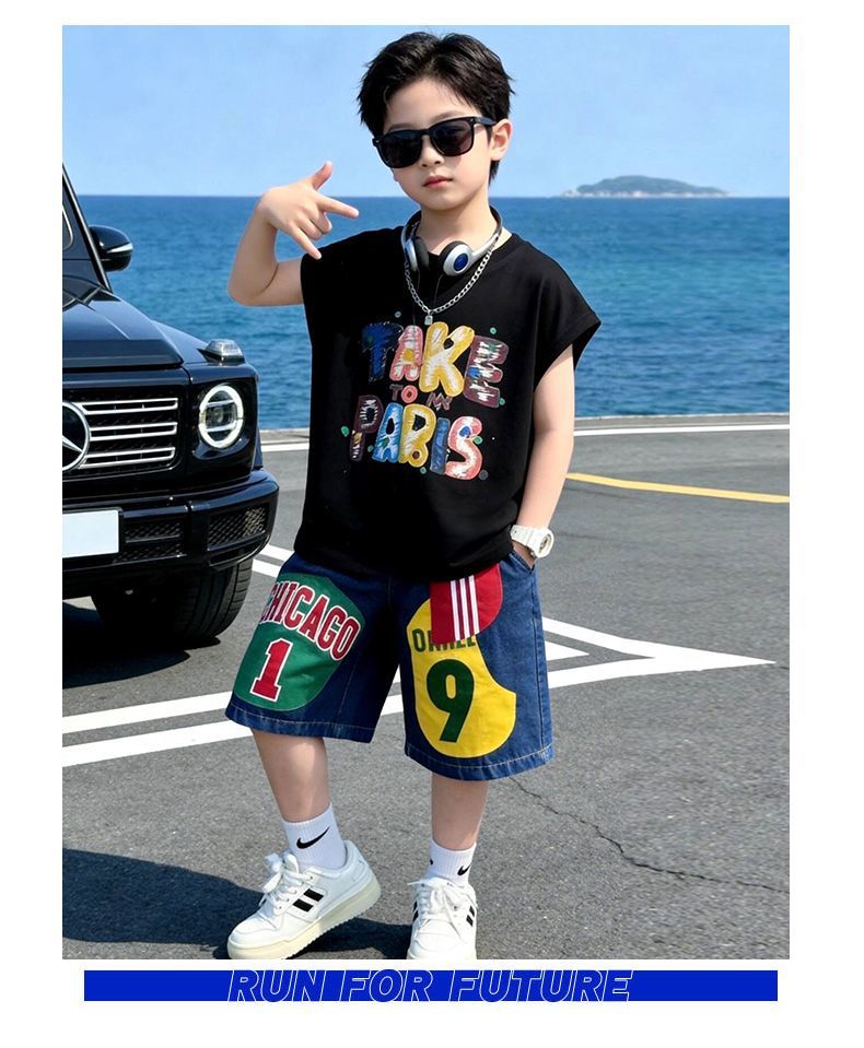 プリント ノースリーブ Tシャツ+ショーツ セットアップ n-169