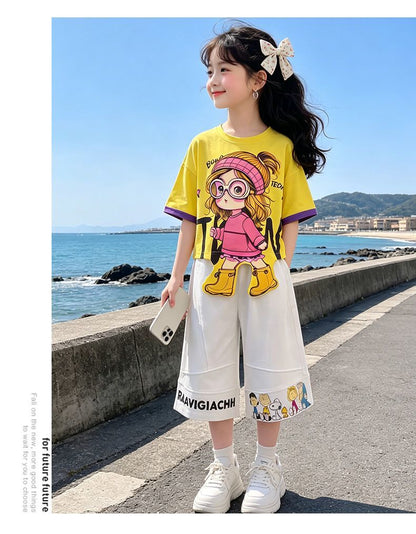 人気トレンド 可愛い プリント トップス+パンツ セットアップ n-219