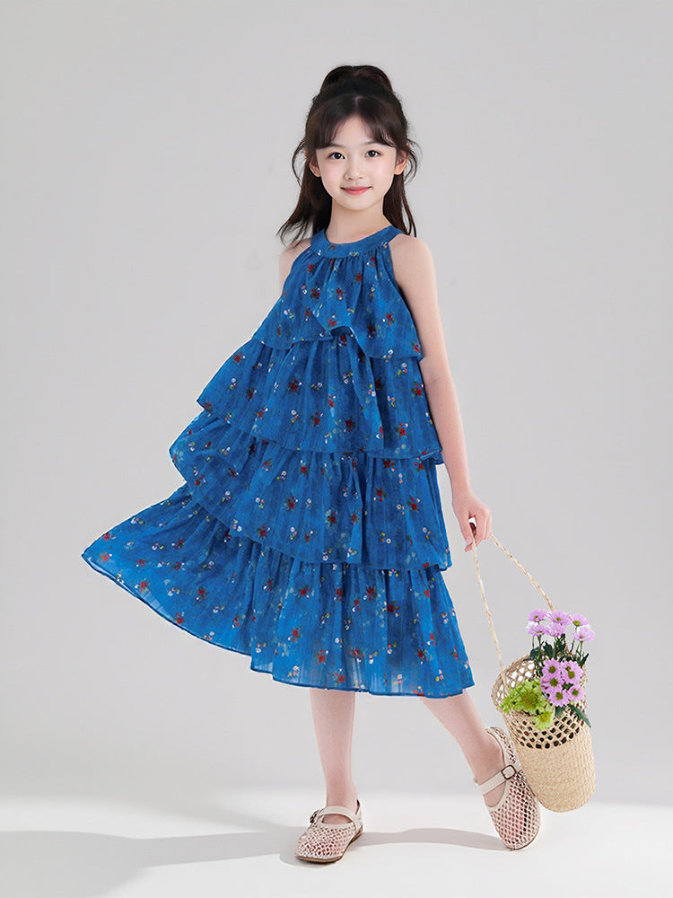 フリル ノースリーブ 花柄 涼しい ケーキワンピース n-164