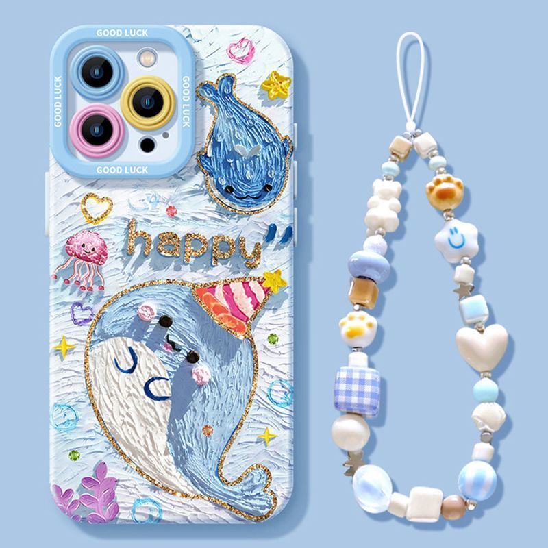 iPhone機種に対応 クジラ油絵 柔らかシリコン スマホケース C-80068