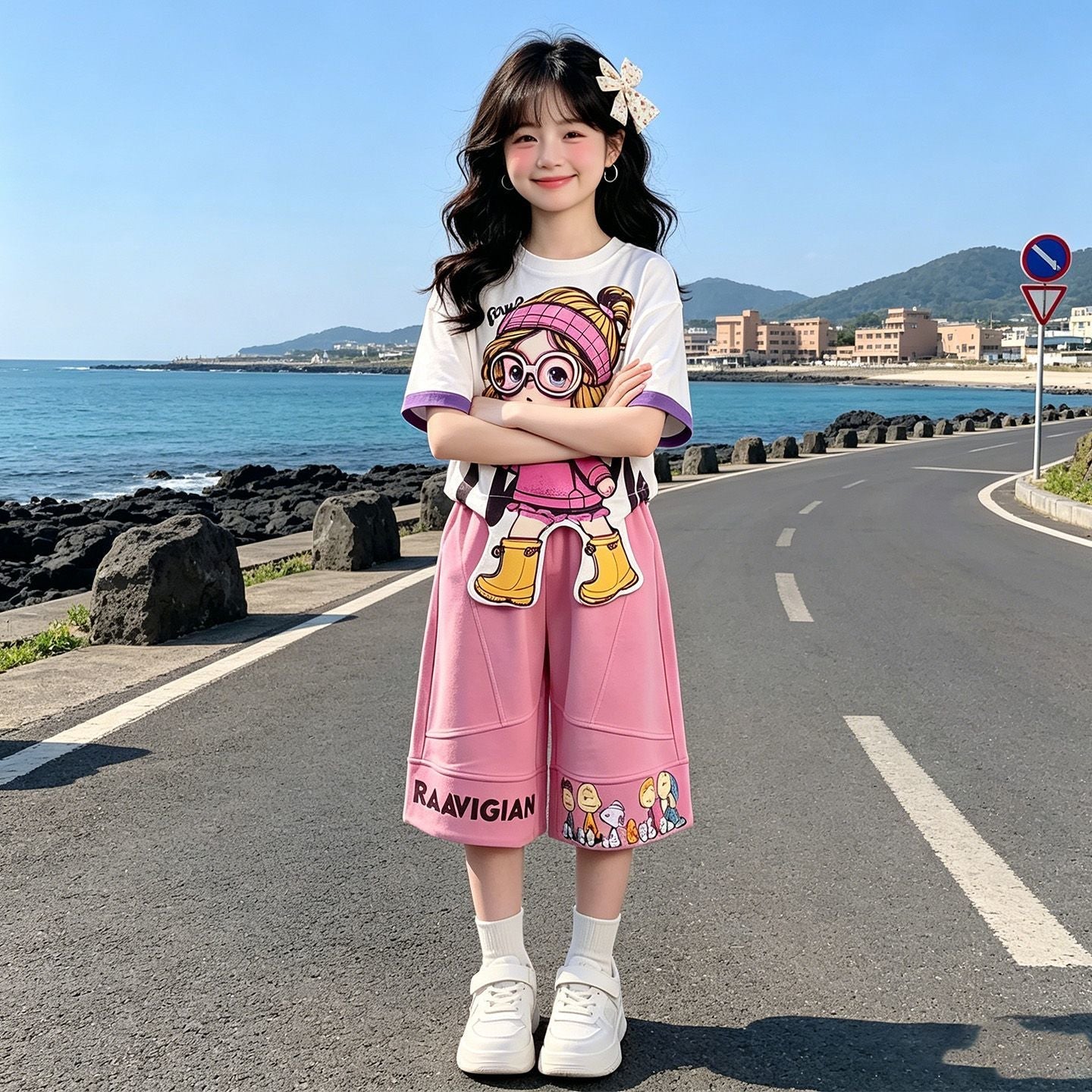 人気トレンド 可愛い プリント トップス+パンツ セットアップ n-219