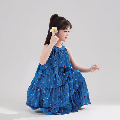 フリル ノースリーブ 花柄 涼しい ケーキワンピース n-164