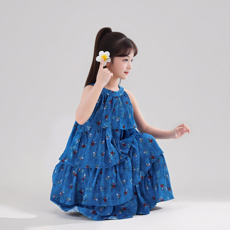 フリル ノースリーブ 花柄 涼しい ケーキワンピース n-164