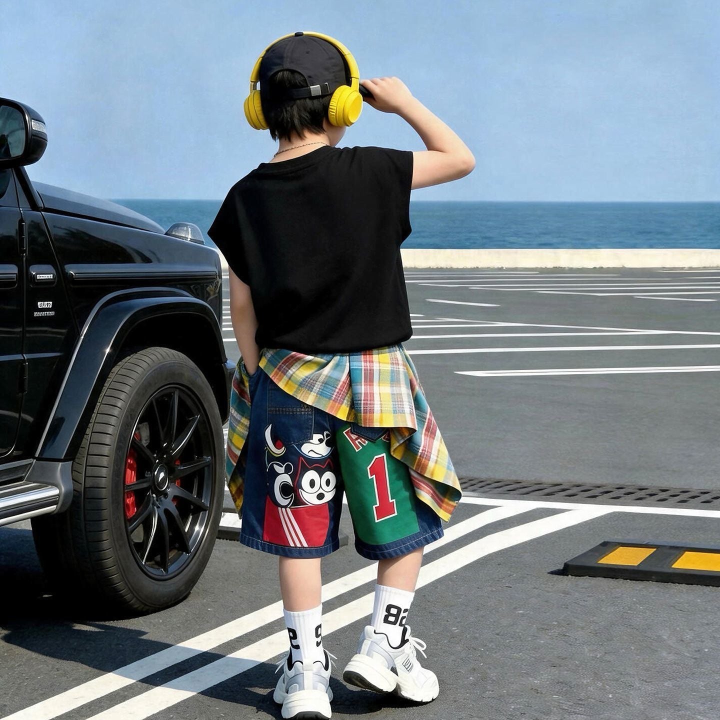 プリント ノースリーブ Tシャツ+ショーツ セットアップ n-169