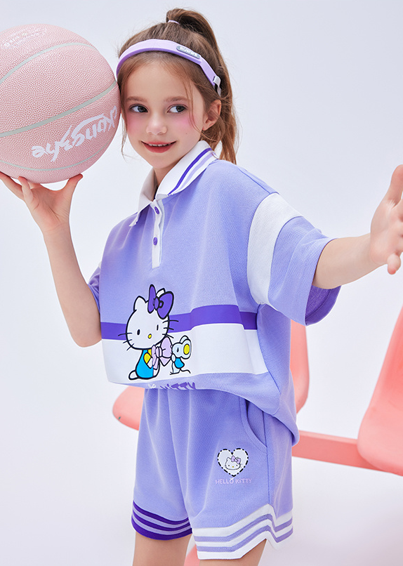 子供用 配色切替 半袖 ポロシャツ+ショーツ セットアップ n-103