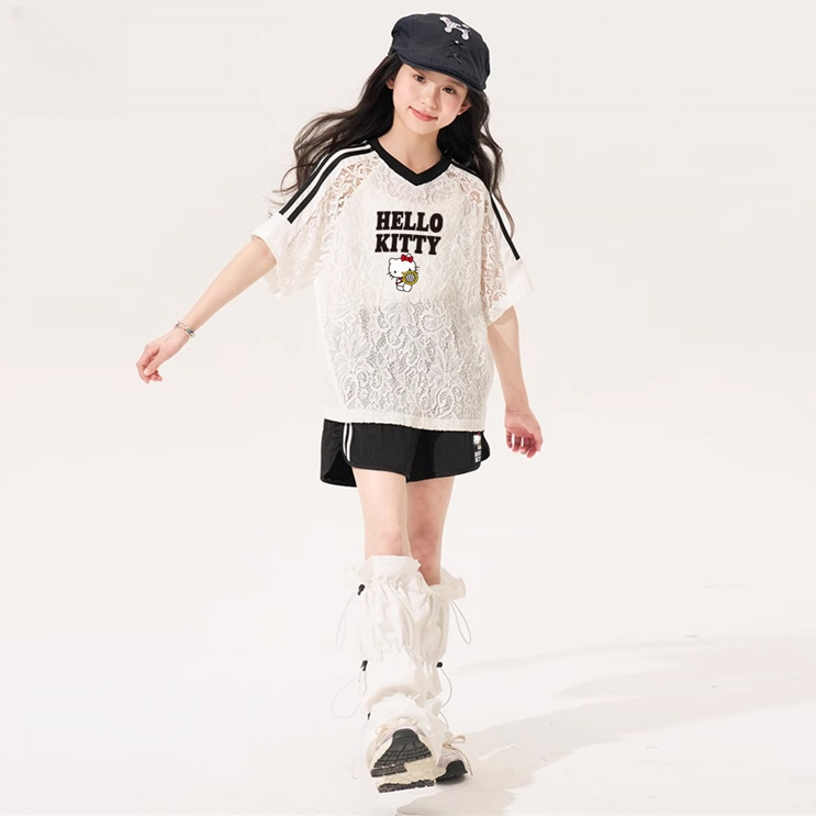 カジュアル派 レース Vネック Tシャツ+ショートパンツ セットアップ n-124