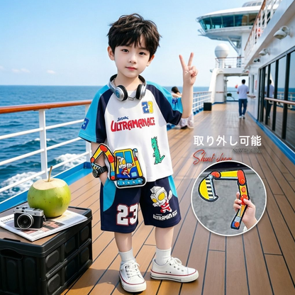 配色 ラグラン Tシャツ+ショーツ セットアップ n-170