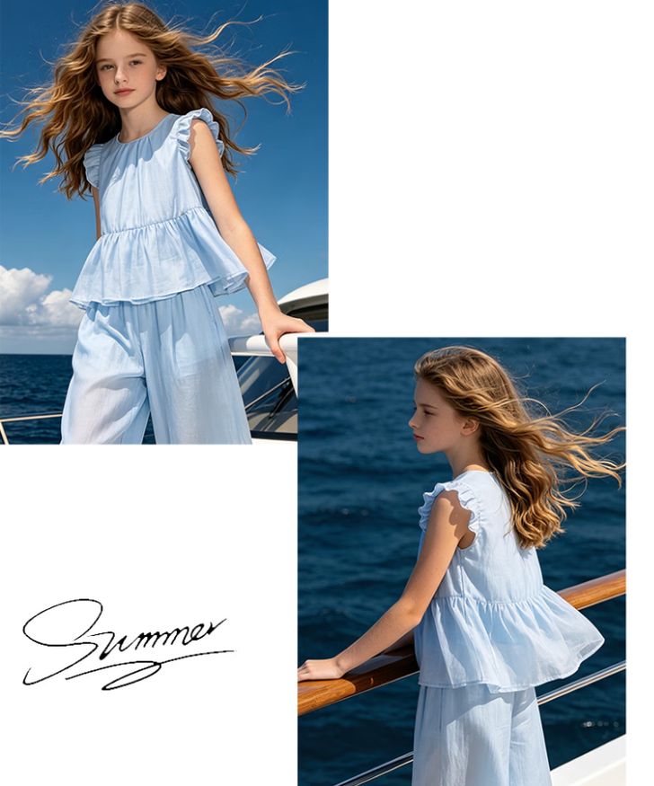 ふんわり フリル 涼しい トップス+パンツ セットアップ n-191