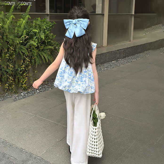 リゾート風 フリルストラップ トップス+ワイドパンツ セットアップ n-204