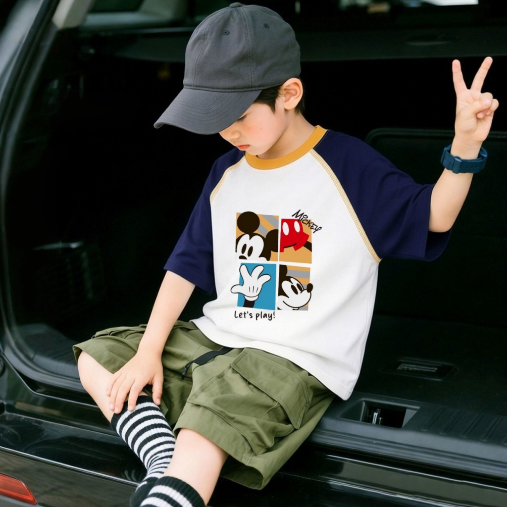 通気性よい 冷感素材 ひんやり プリント 配色 Tシャツ n-214
