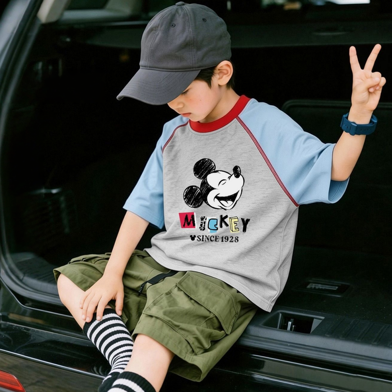 通気性よい 冷感素材 ひんやり プリント 配色 Tシャツ n-214