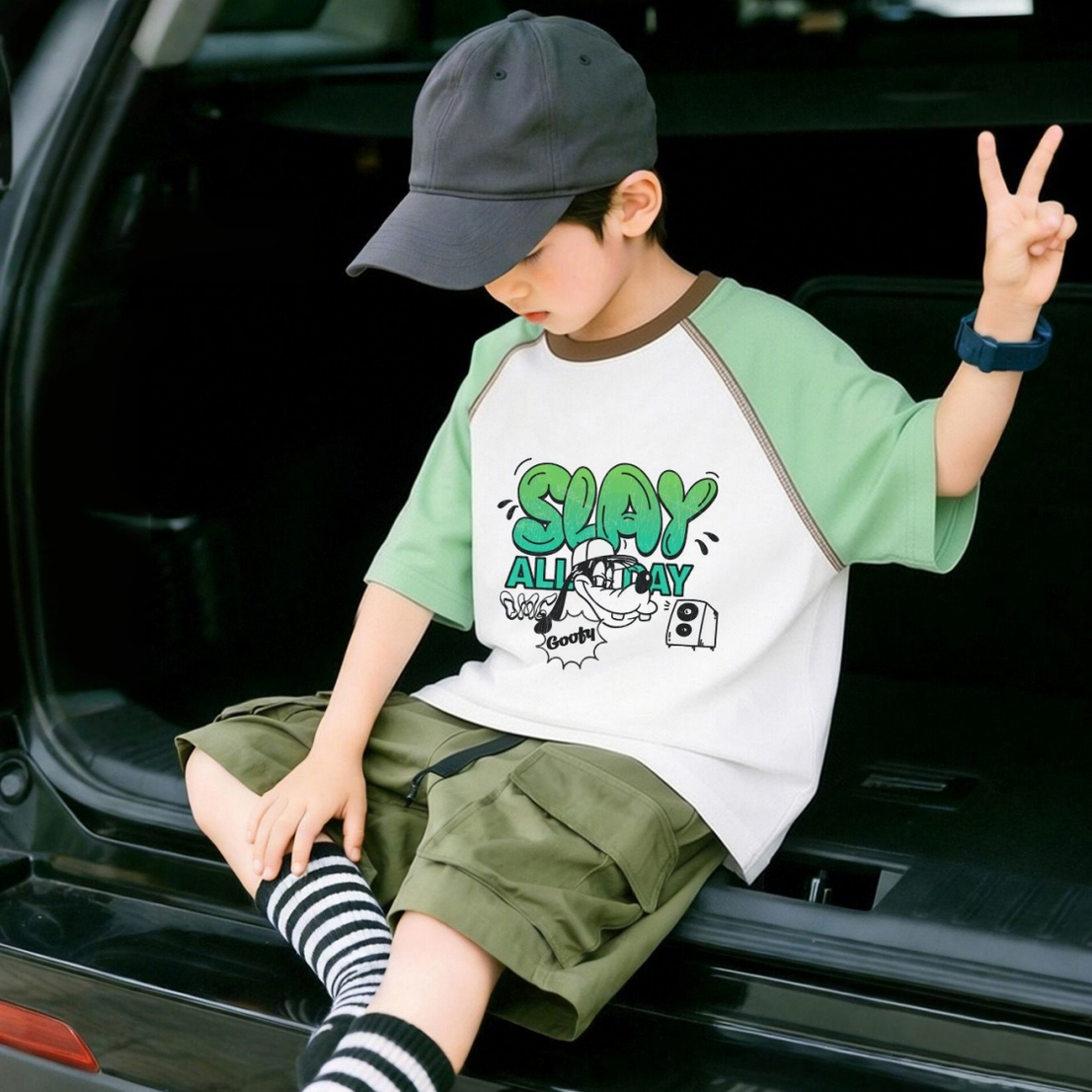通気性よい 冷感素材 ひんやり プリント 配色 Tシャツ n-214