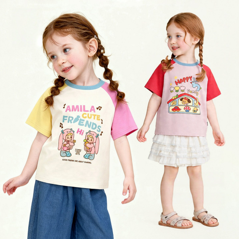 肌に優しい プリント キッズ 半袖 Tシャツ n-229