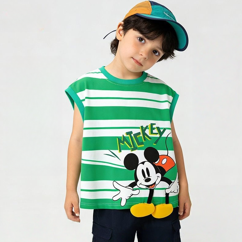 冷感快適 ボーダー 配色 プリント キッズ Tシャツ n-236