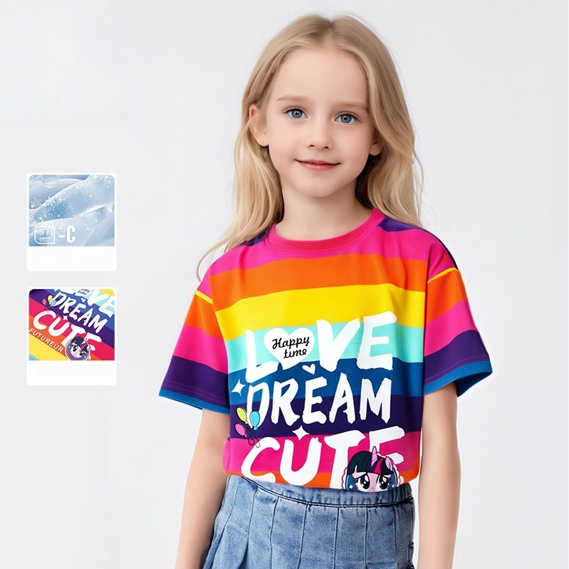 通気性良し カラフル ボーダー 半袖 Tシャツ n-273