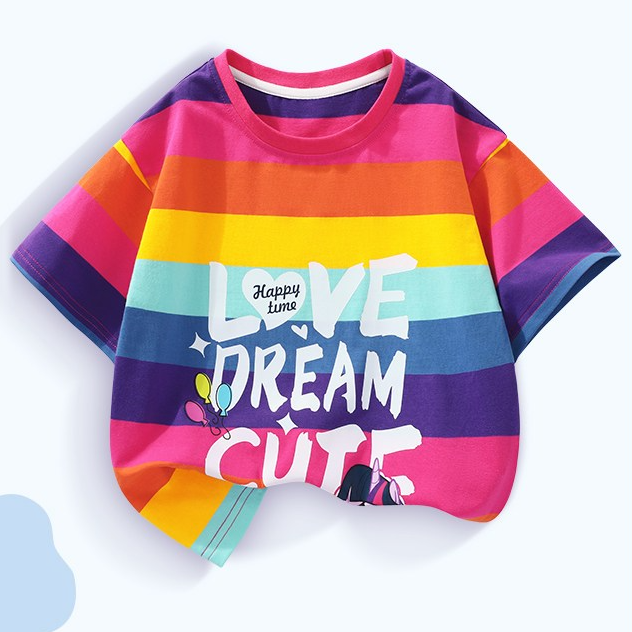 通気性良し カラフル ボーダー 半袖 Tシャツ n-273