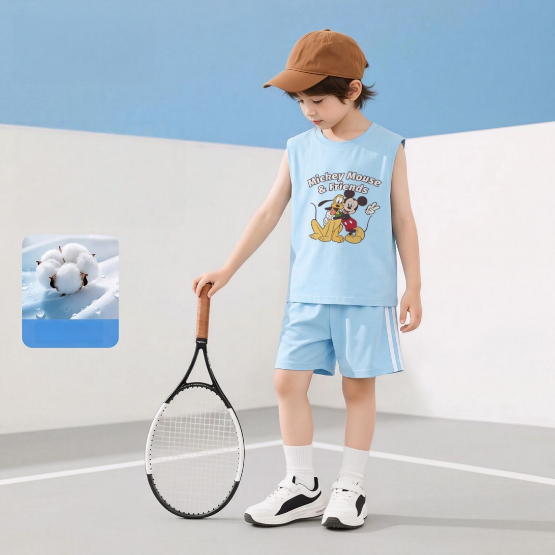 上質綿素材 通気吸汗 夏用 Tシャツ+ショーツ セットアップ n-289