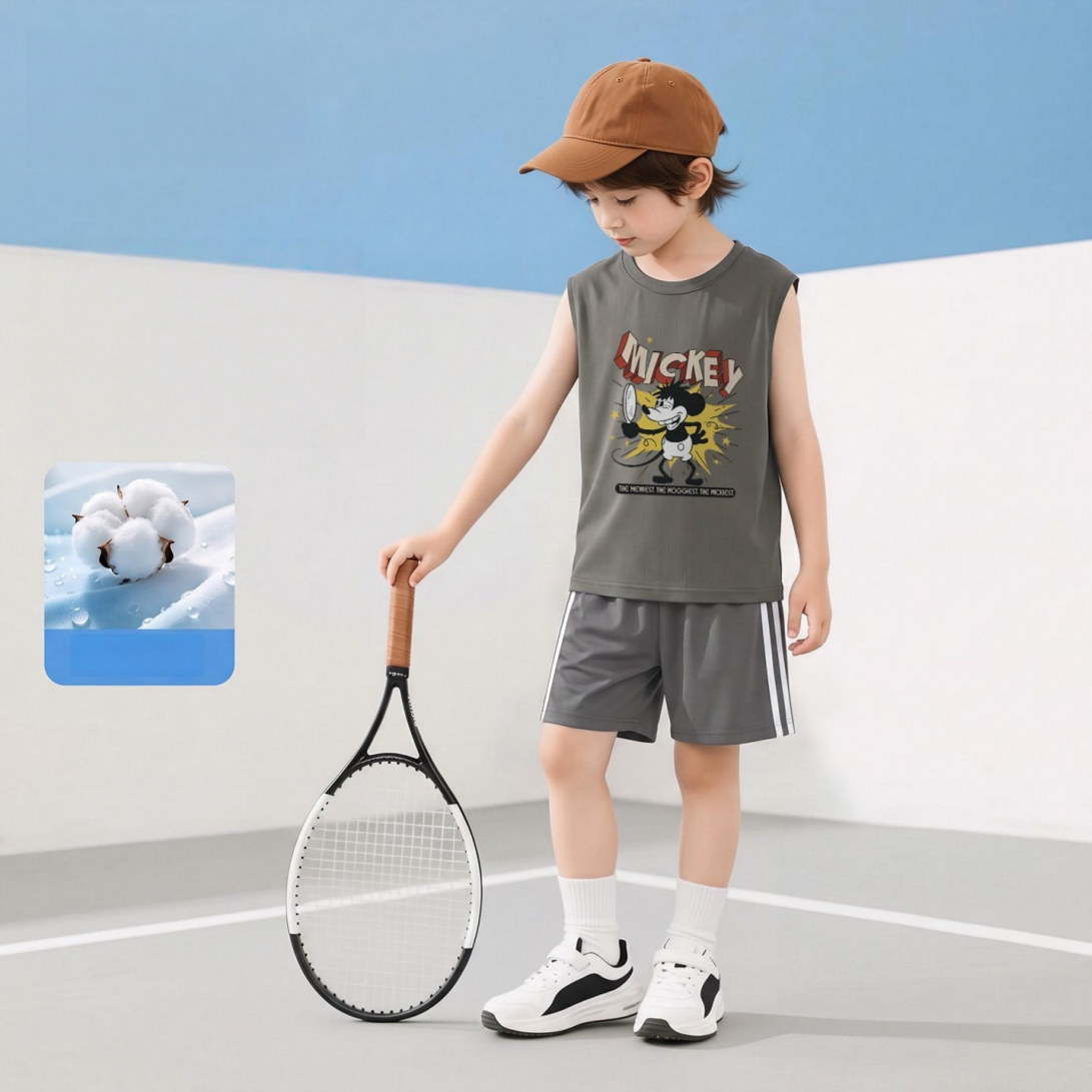 上質綿素材 通気吸汗 夏用 Tシャツ+ショーツ セットアップ n-289