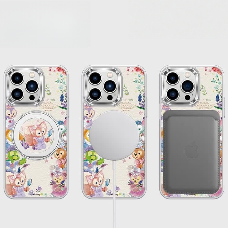 iPhone対応 回転リングスタンド 磁気吸着 レザー調 四隅緩衝 耐衝撃 スマホケース C-80046