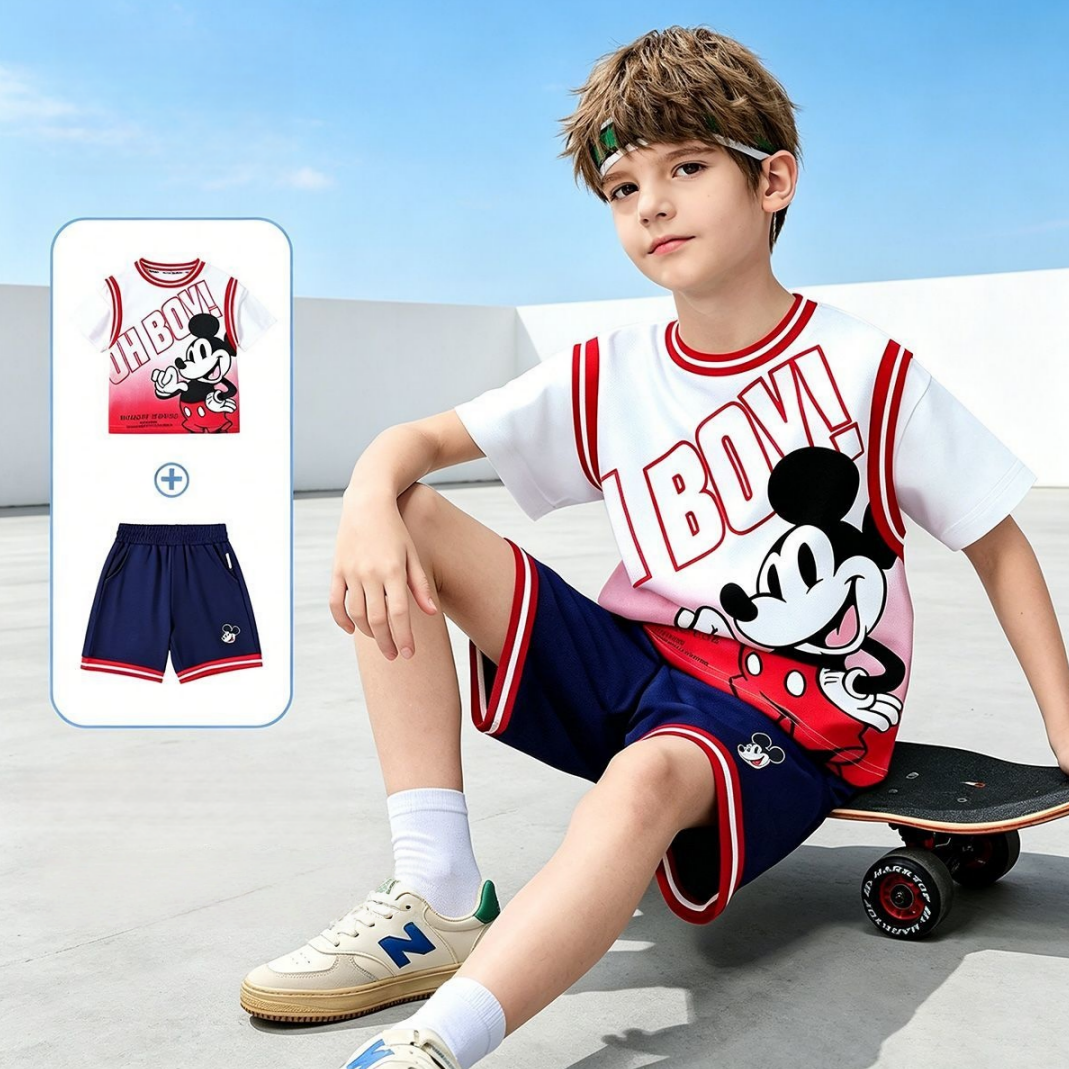おしゃれ サラサラ快適 通気性メッシュ キッズ Tシャツ+ショートパンツ セットアップ n-310