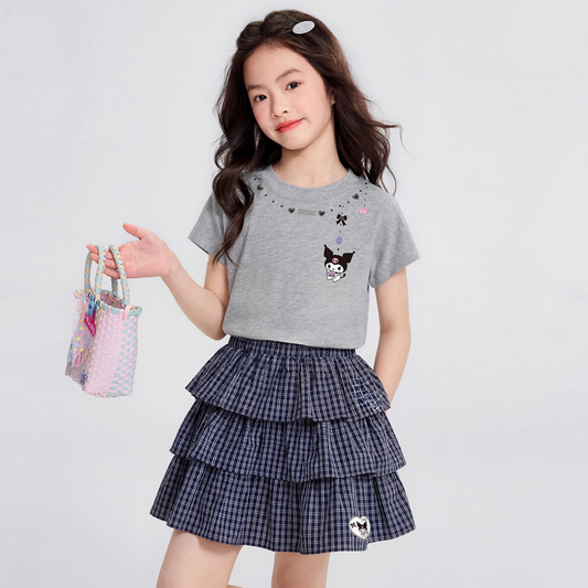 通気性に優れた 夏用 クルーネック Tシャツ+フリルスカート セットアップ n-313
