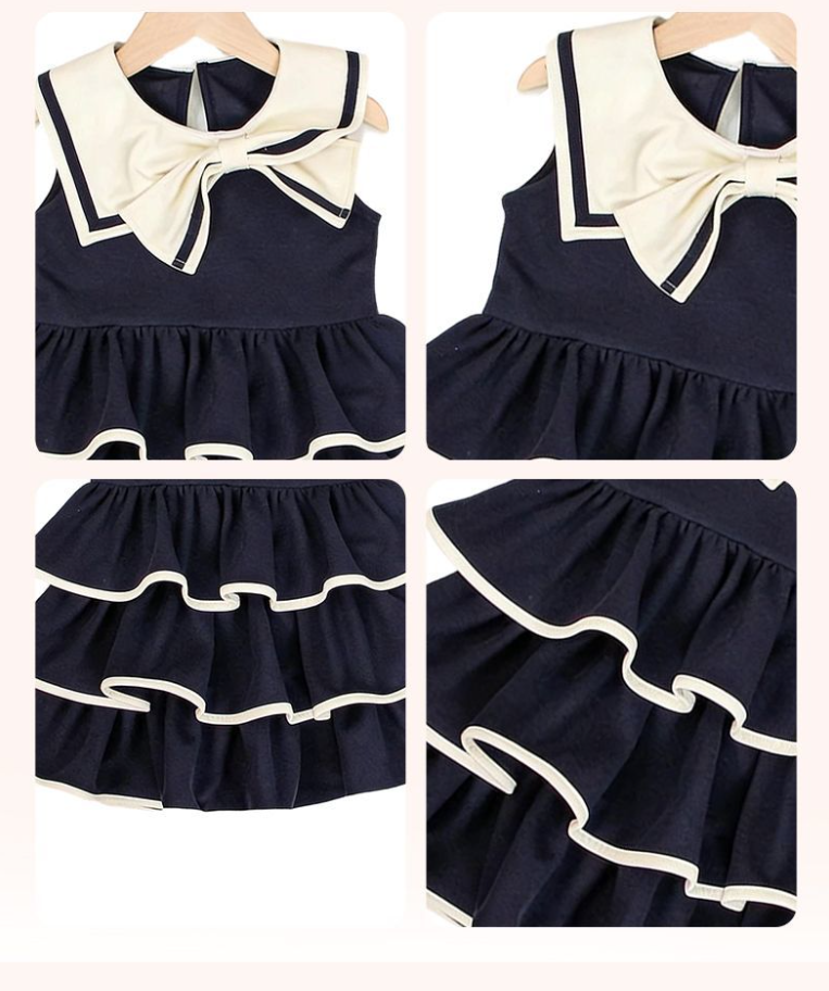 ♡リボン付き マリン襟 濃紺 キッズ 夏服 ワンピース n-317