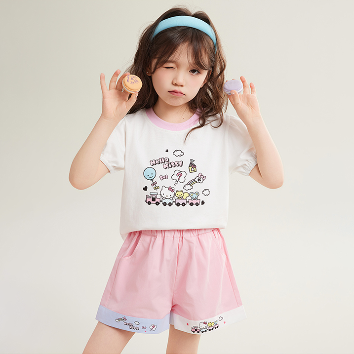 甘いピンク 配色 トップス+パンツ セットアップ n-347