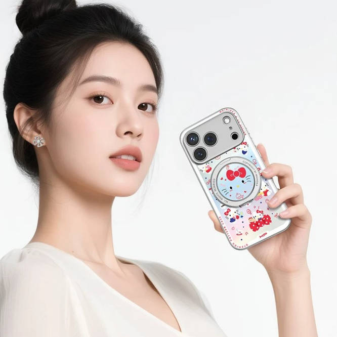 iPhone機種に対応 総柄 360度回転スタンド 磁気吸着 スマホケース C-80014