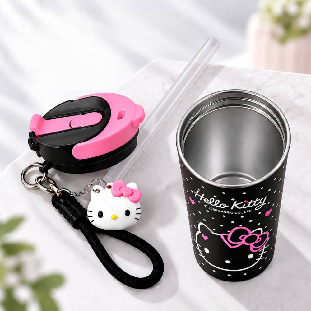 560ml ドット柄 2WAY飲み口 ハンドストラップ付き 保温ボトル C-576
