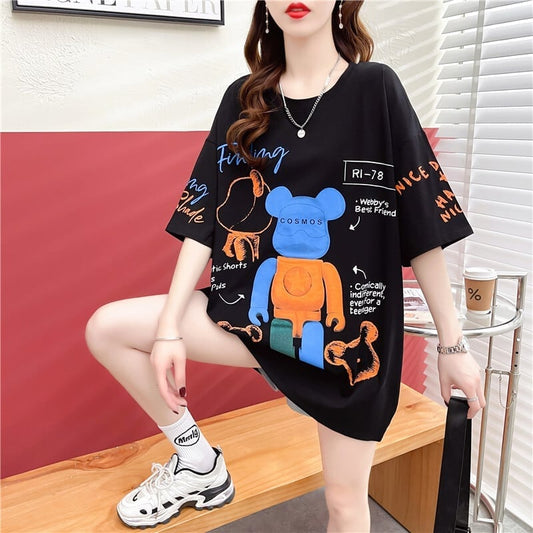 【個性派】 プリント カジュアル ビッグロゴ ゆったりトップス 半袖Tシャツ 全2色＜U-4940＞