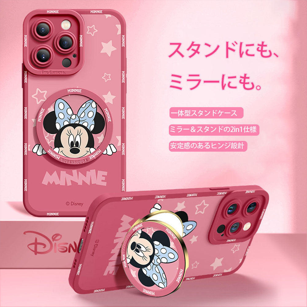 【🪞ミラー付き】【💄メイク直しに便利】iPhone対応 2WAY スタンド スマホケース C-80154