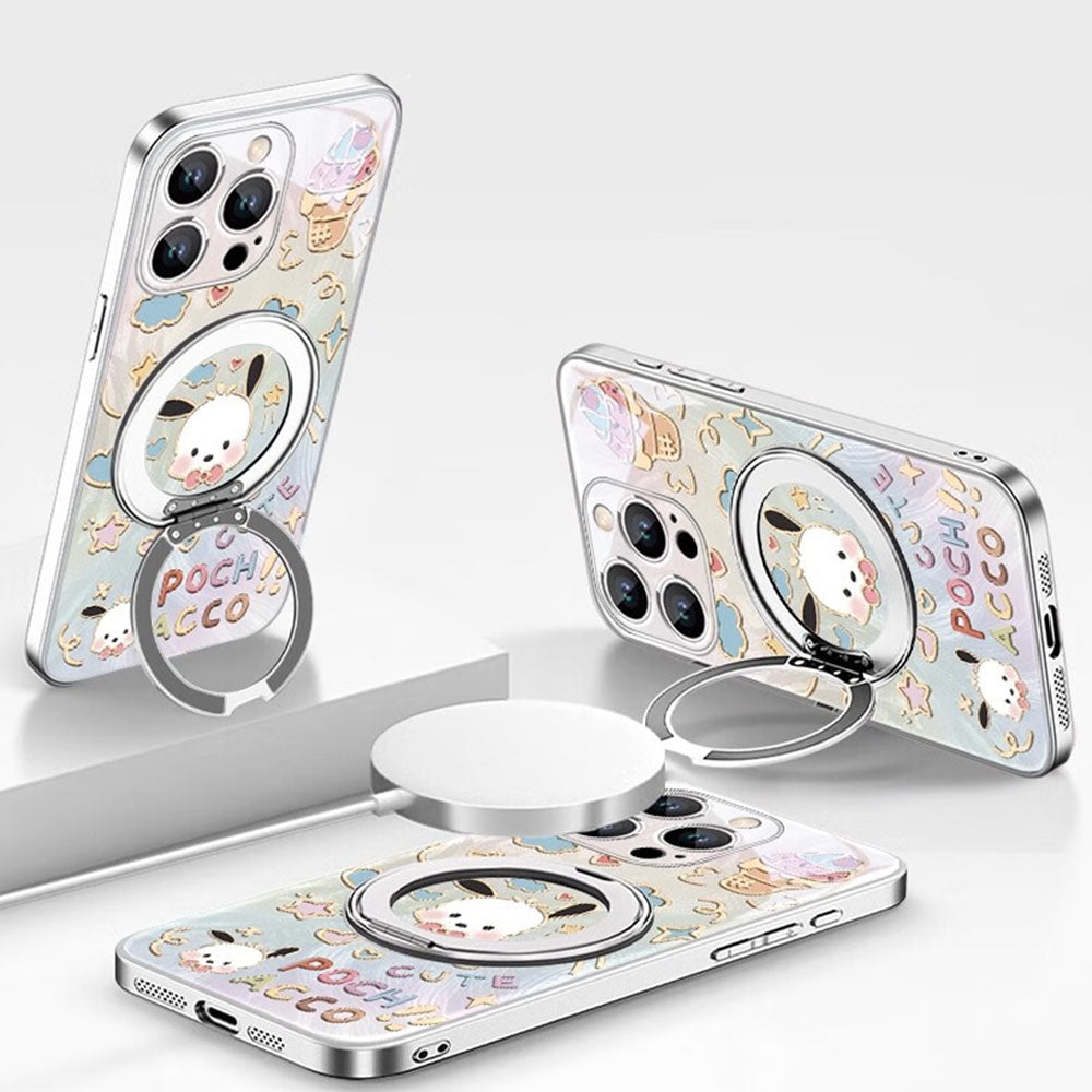 iPhone機種に対応 リングスタンド付き キュート 総柄 スマホケース C-80139