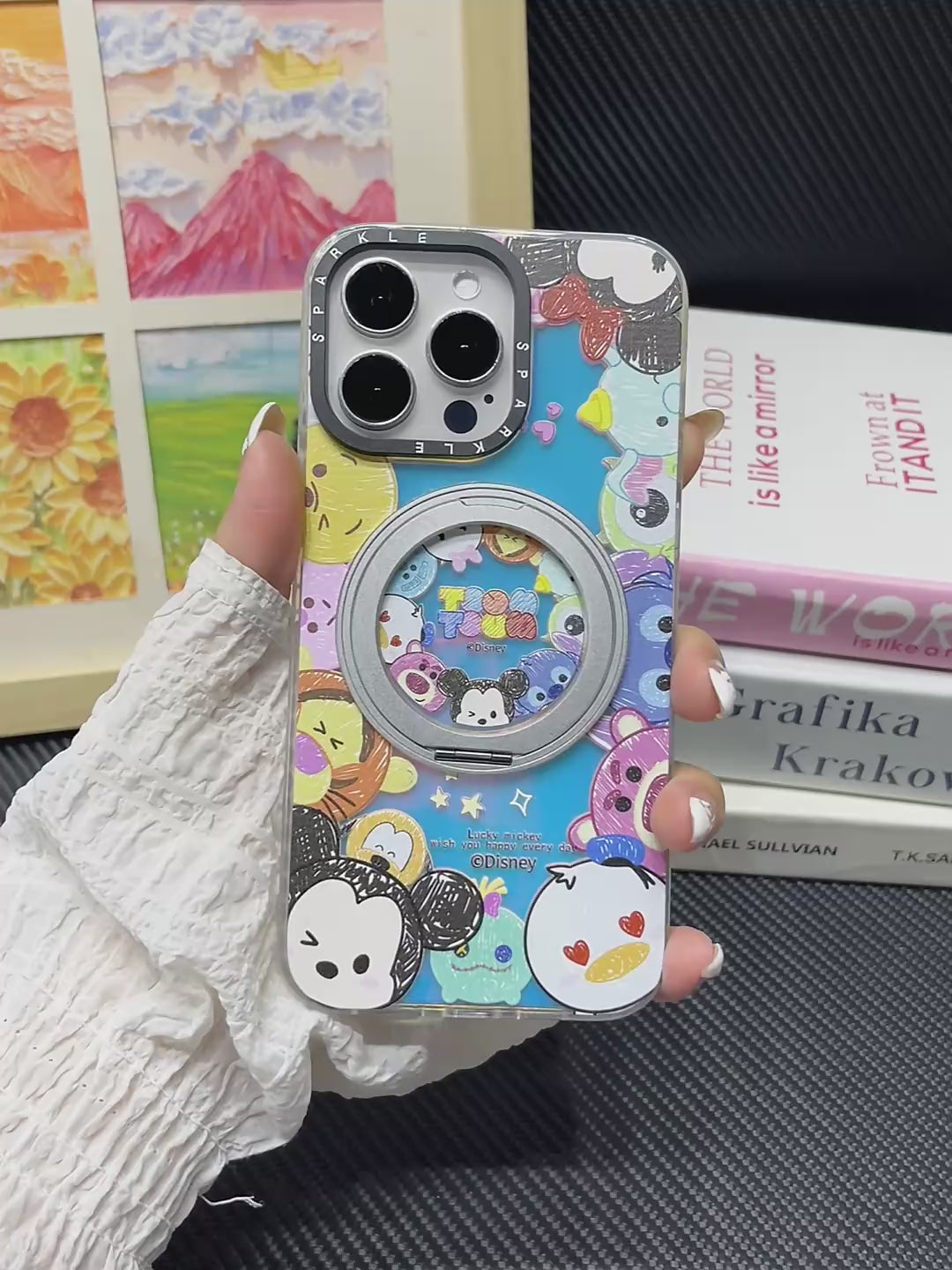 iPhone対応 回転リングスタンド付き 磁気吸着 レンズ全保護 スマホケース C-80045