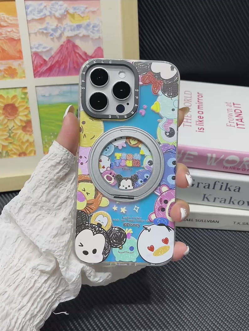 iPhone対応 回転リングスタンド付き 磁気吸着 レンズ全保護 スマホケース C-80045